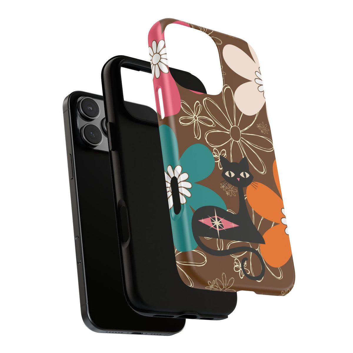 Atomic Cat Retro 70s Vibe Flower Power Tough Cases: Cute Floral and Cat Phone Case for Cat Lovers