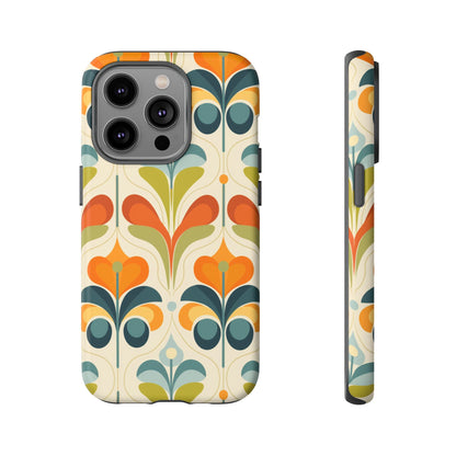 Mid Century Modern Scandinavian Floral, Orange Blue Green Tough Phone Case