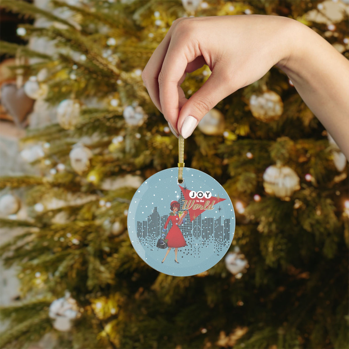 Mid Century Modern Kitschy Christmas Gal, Vintage Joy to the World Glass Ornaments - Holiday Decor for Christmas & Celebrations - Mid Century Modern Gal