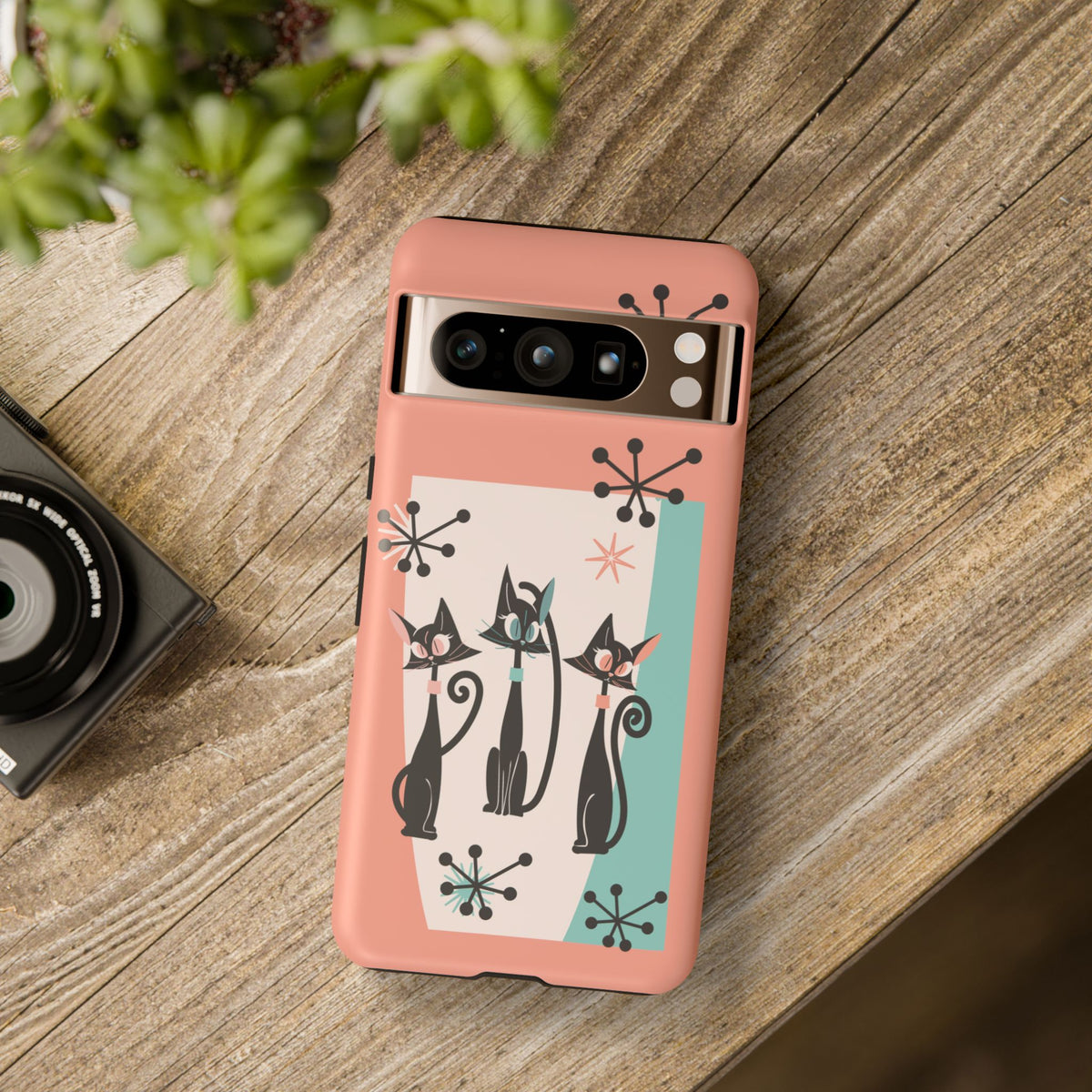 Atomic Cat Mid Mod Coral Aqua Blue Starburst Kitschy Fun Chic Samsung, Smart Phones Tough Cases