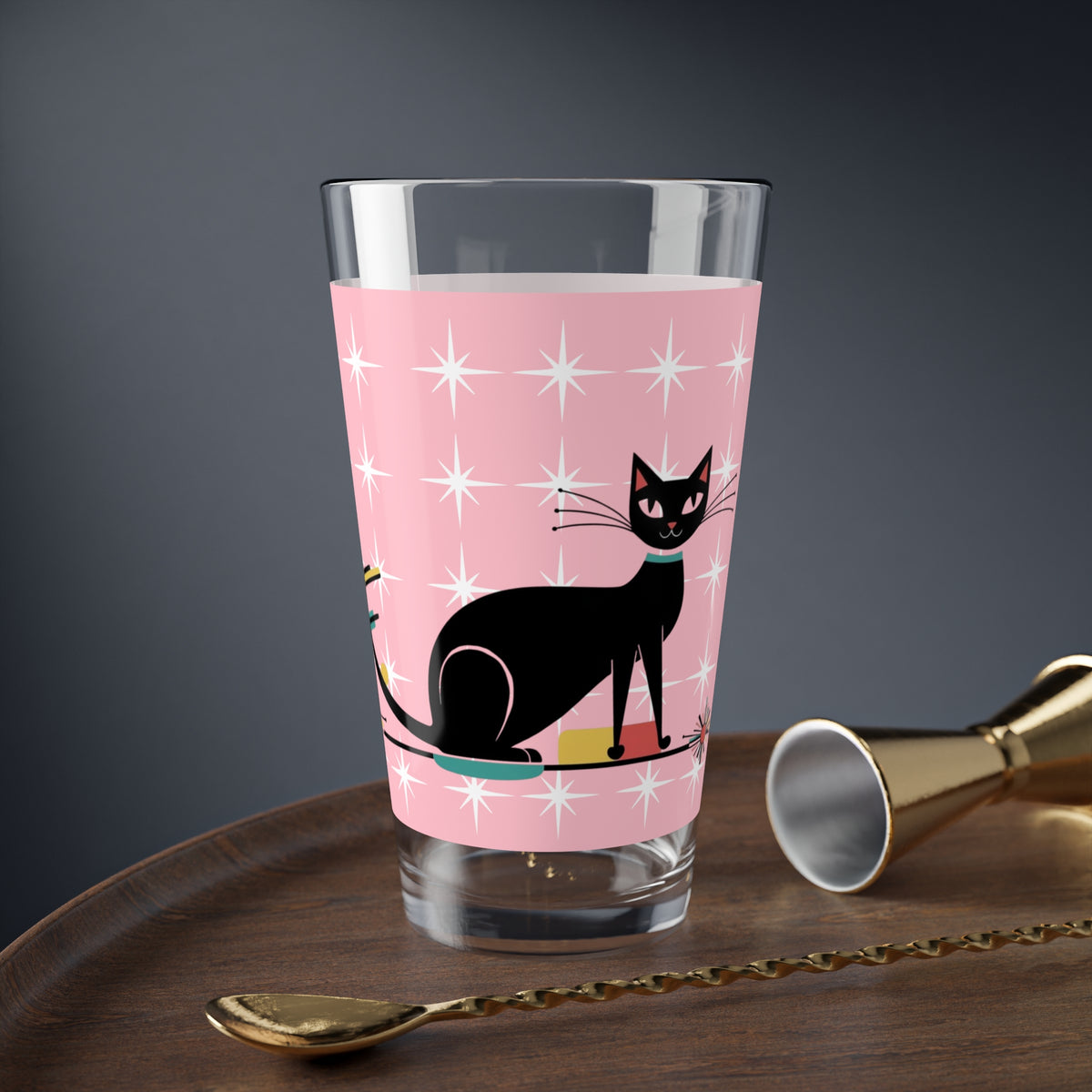 Atomic Cat Retro 50s Pink White Starburst Mid Century Modern Barware Vintage-Inspired Cat Glassware - Mid Century Modern Gal