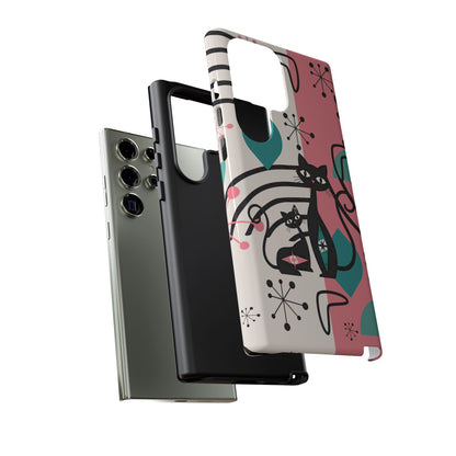 Mid Mod Atomic Cat Boomerang Starburst, Pink, Black Kitschy Stylish Cat Phone Case: Modern Design for Cat Lovers