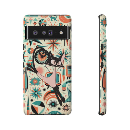 Atomic Kitty Boomerang Space Kitty Mid Century Modern Samsung, Smart Phone, Tough Cases