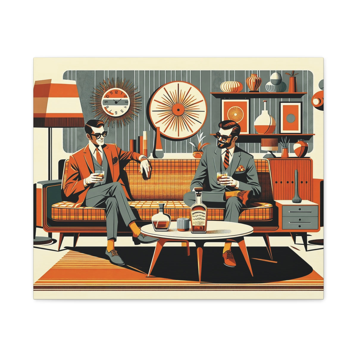Mid Century Modern Mod Dude, Gay Male Couple Drinking Bourbon, MCM Art - Mid Century Modern Gal