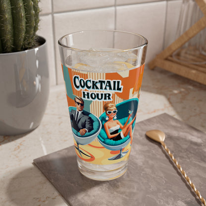 Mid Century Modern Barware Glass, Mod 60s Retro Cocktail Hour Mixing Glass - 16oz Drinkware - Mid Century Modern Gal