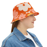 Retro 70s Flower Power  Floral Bucket Hat - Vibrant Summer Style for Festivals and Casual Outings - Mid Century Modern Gal