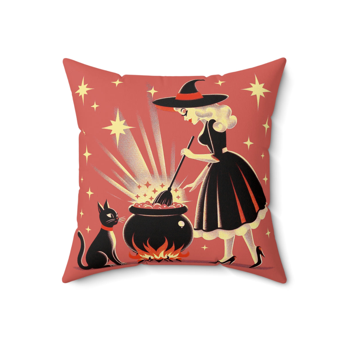 Witch's Brew Mid Century Modern Halloween Gothic Coral Pillow Cover and Insert - Mid Century Modern Gal