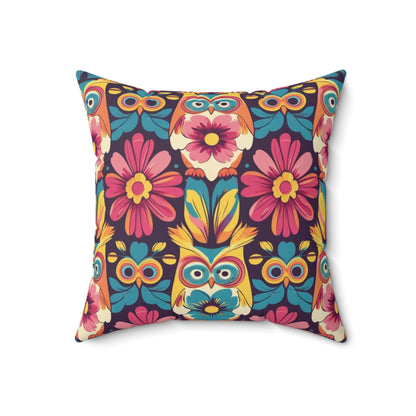 Retro Groovy Owl, Flower Power Kitschy Fall Pillow And Insert - Mid Century Modern Gal