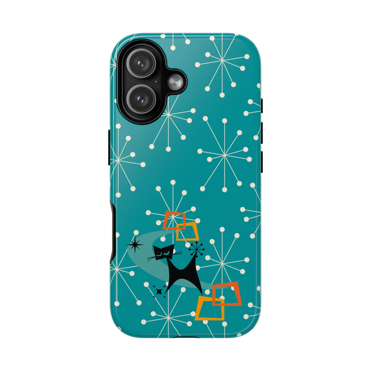 Atomic Space Cat, Starburst Blue, Retro Groovy Smart Phone Tough Phone Cases