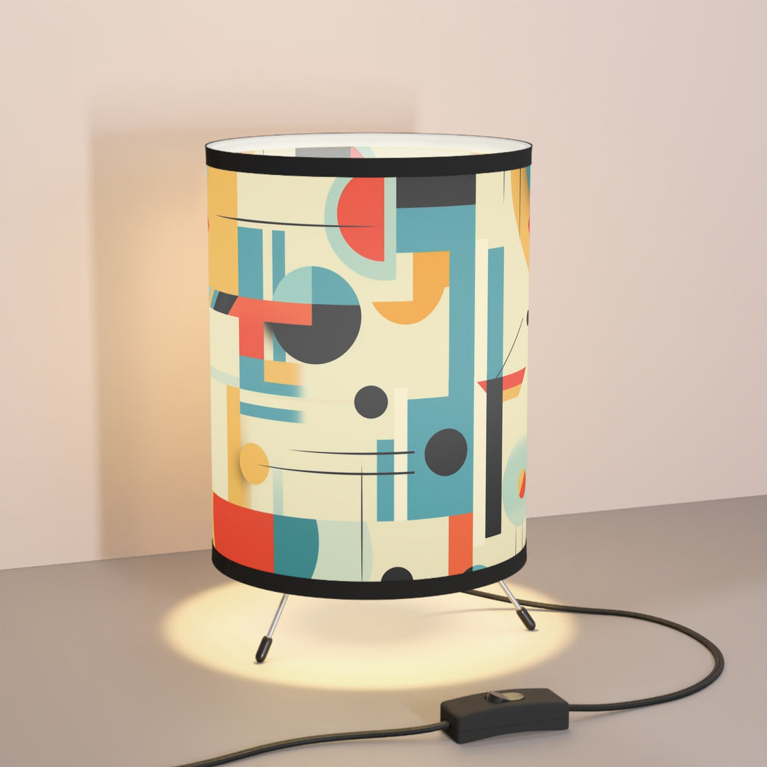 Mid Century Modern Tripod Lamp, Bauhaus Geometric Designs Retro Tabletop Lamp