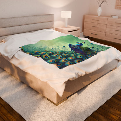 Chinoiserie Throw Blanket, Vibrant Peacock Velveteen Plush Blanket - Cozy Décor for Home and Gifts - Mid Century Modern Gal