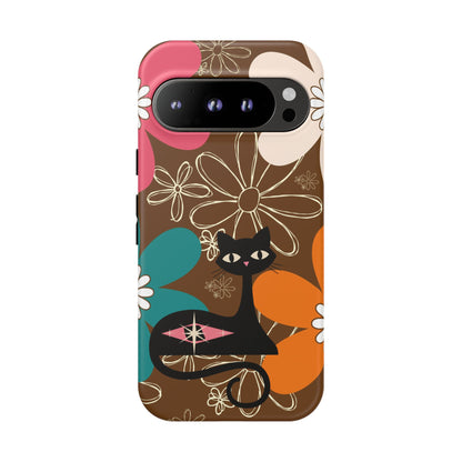 Atomic Cat Retro 70s Vibe Flower Power Tough Cases: Cute Floral and Cat Phone Case for Cat Lovers