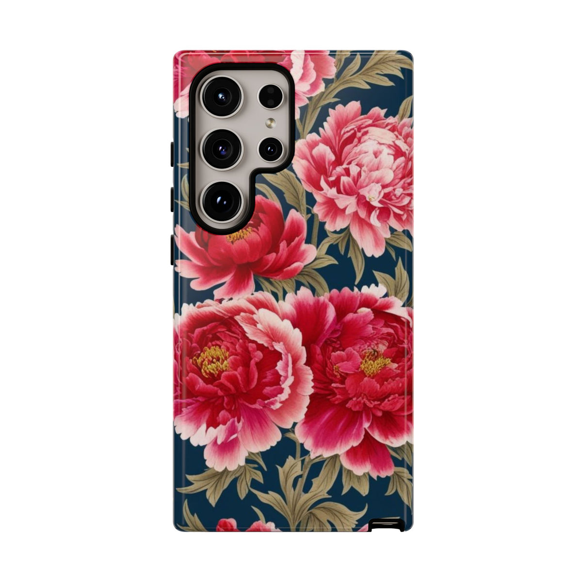 Chinoiserie Royal Blue Pink, Red Roses And Peony Floral Tough Phone Case