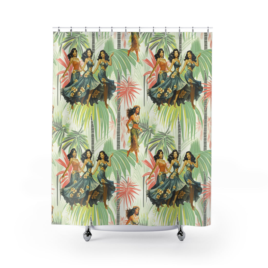 Vintage 1950’s, 60s Hawaiian Polynesian Dancers Mid Century Modern Style Shower Curtain - Mid Century Modern Gal