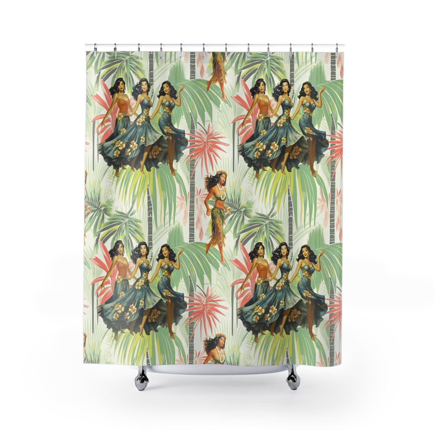 Vintage 1950’s, 60s Hawaiian Polynesian Dancers Mid Century Modern Style Shower Curtain - Mid Century Modern Gal