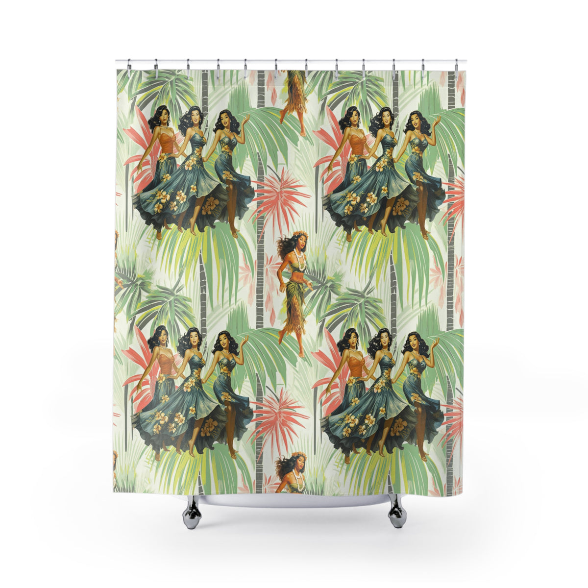 Vintage 1950’s, 60s Hawaiian Polynesian Dancers Mid Century Modern Style Shower Curtain - Mid Century Modern Gal