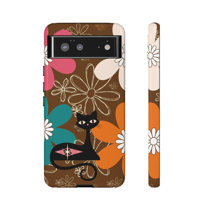 Atomic Cat Retro 70s Vibe Flower Power Tough Cases: Cute Floral and Cat Phone Case for Cat Lovers