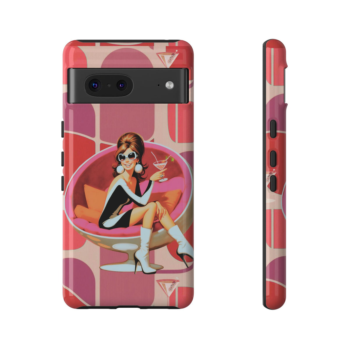 Mid Mod 60s Mod Gal, Kick Back Enjoy, Retro Chic Phone Case with Cocktail Design