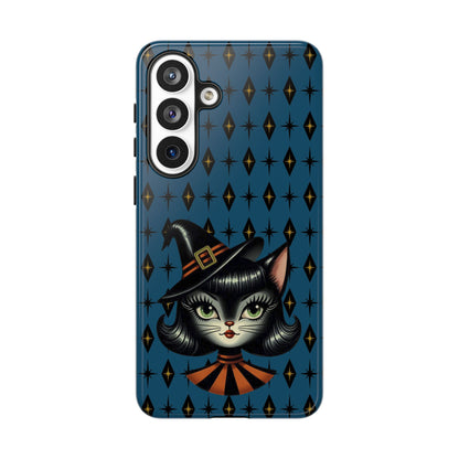 Vintage Halloween Black Cat Sexy Sexton Mid Century Modern Blue Tough Phone Case