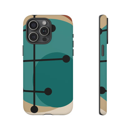 Mid Century Mod, Geometric, Retro Beige Teal Blue, Smart Phones Tough Phone Cases