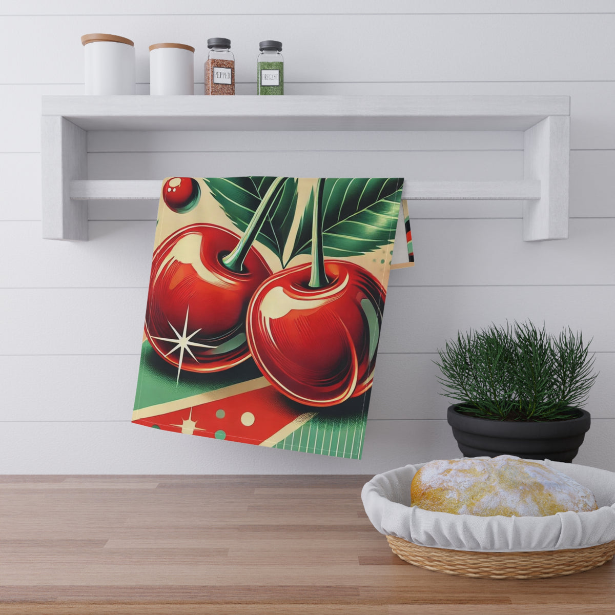Retro Cherry Print Tea Towels | Vintage Kitchen Decor | Perfect Gift for Foodies - Mid Century Modern Gal