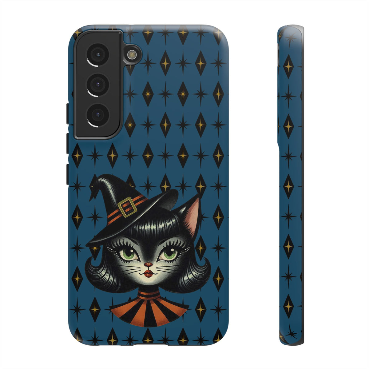 Vintage Halloween Black Cat Sexy Sexton Mid Century Modern Blue Tough Phone Case