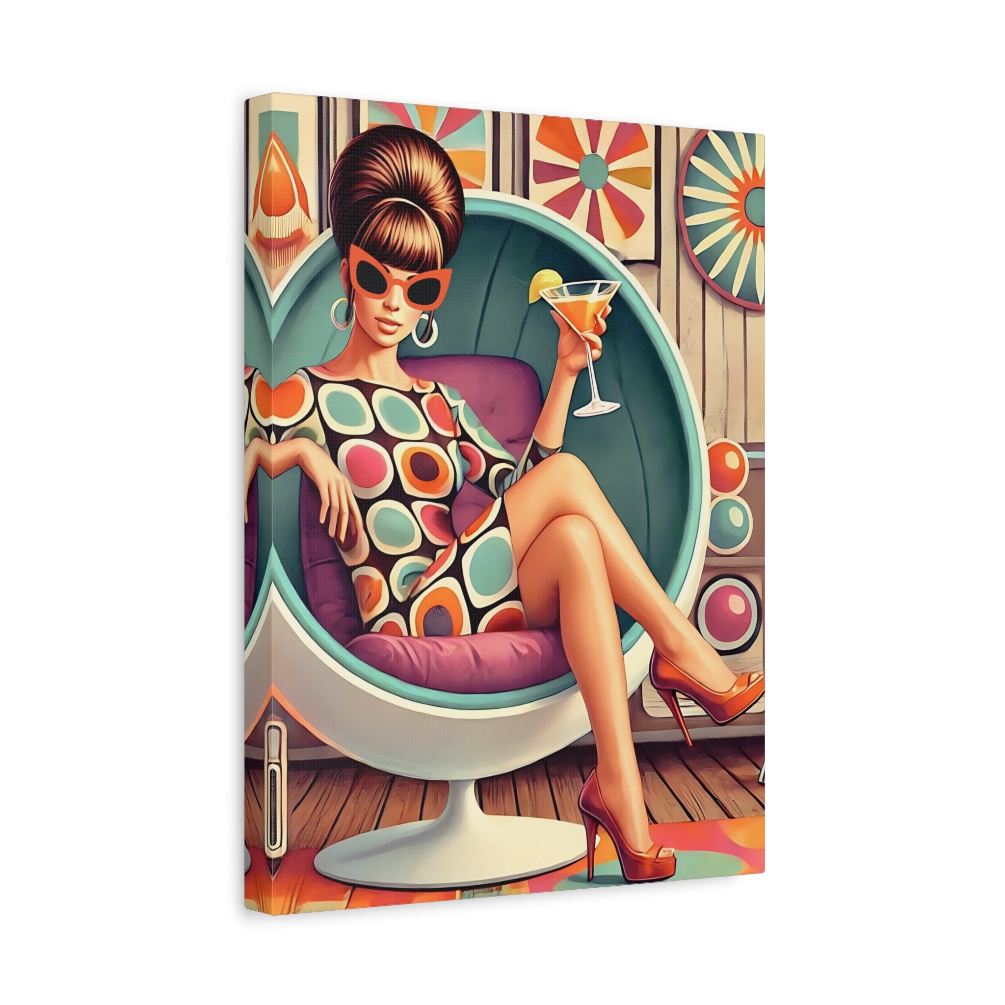 60s Mod Gal, Retro Chic Canvas Gallery Wrap - Vintage Lounge Art