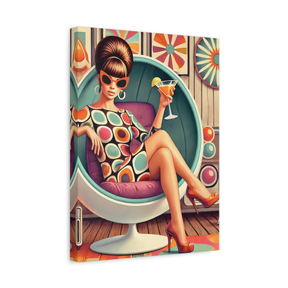 60s Mod Gal, Retro Chic Canvas Gallery Wrap - Vintage Lounge Art Print - Mid Century Modern Gal