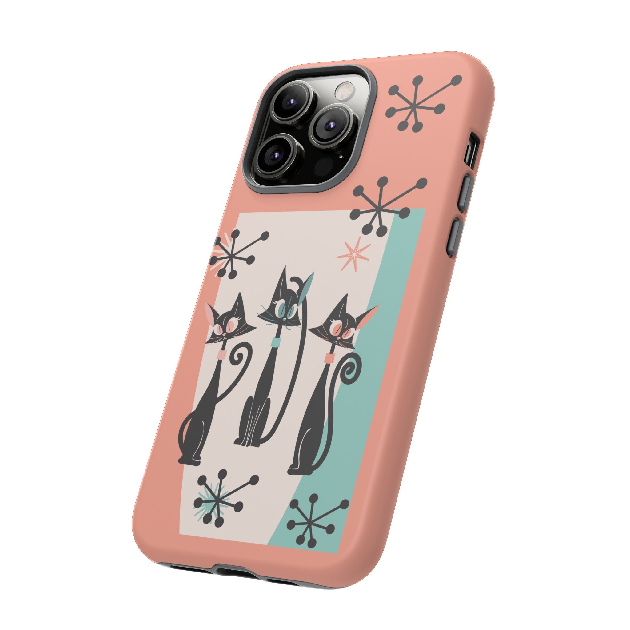 Atomic Cat Mid Mod Coral Aqua Blue Starburst Kitschy Fun Chic Samsung, Smart Phones Tough Cases