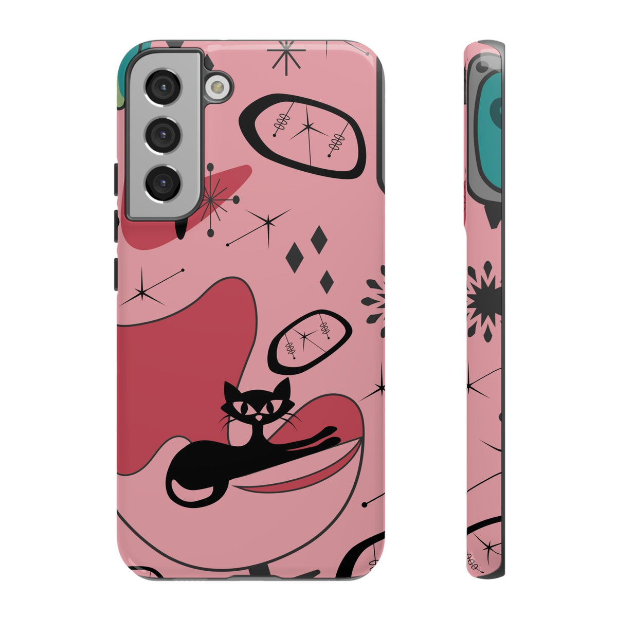 Atomic Cat, Pink Mid Century Modern, Egg Chair, Space Cat Tough Phone Case