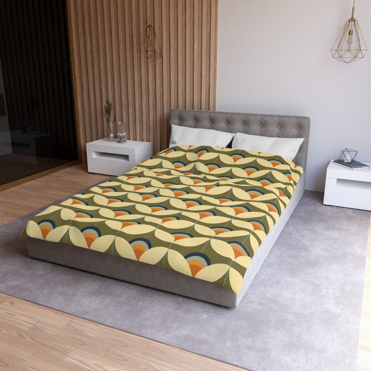 Scandinavian Modern Danish, Green, Beige Orange, Blue, Mid Century Modern Designed Duvet Cover - Mid Century Modern Gal