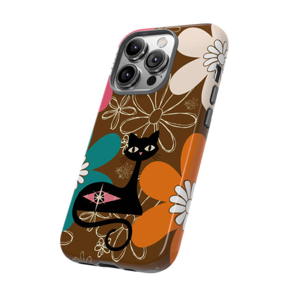 Atomic Cat Retro 70s Vibe Flower Power Tough Cases: Cute Floral and Cat Phone Case for Cat Lovers
