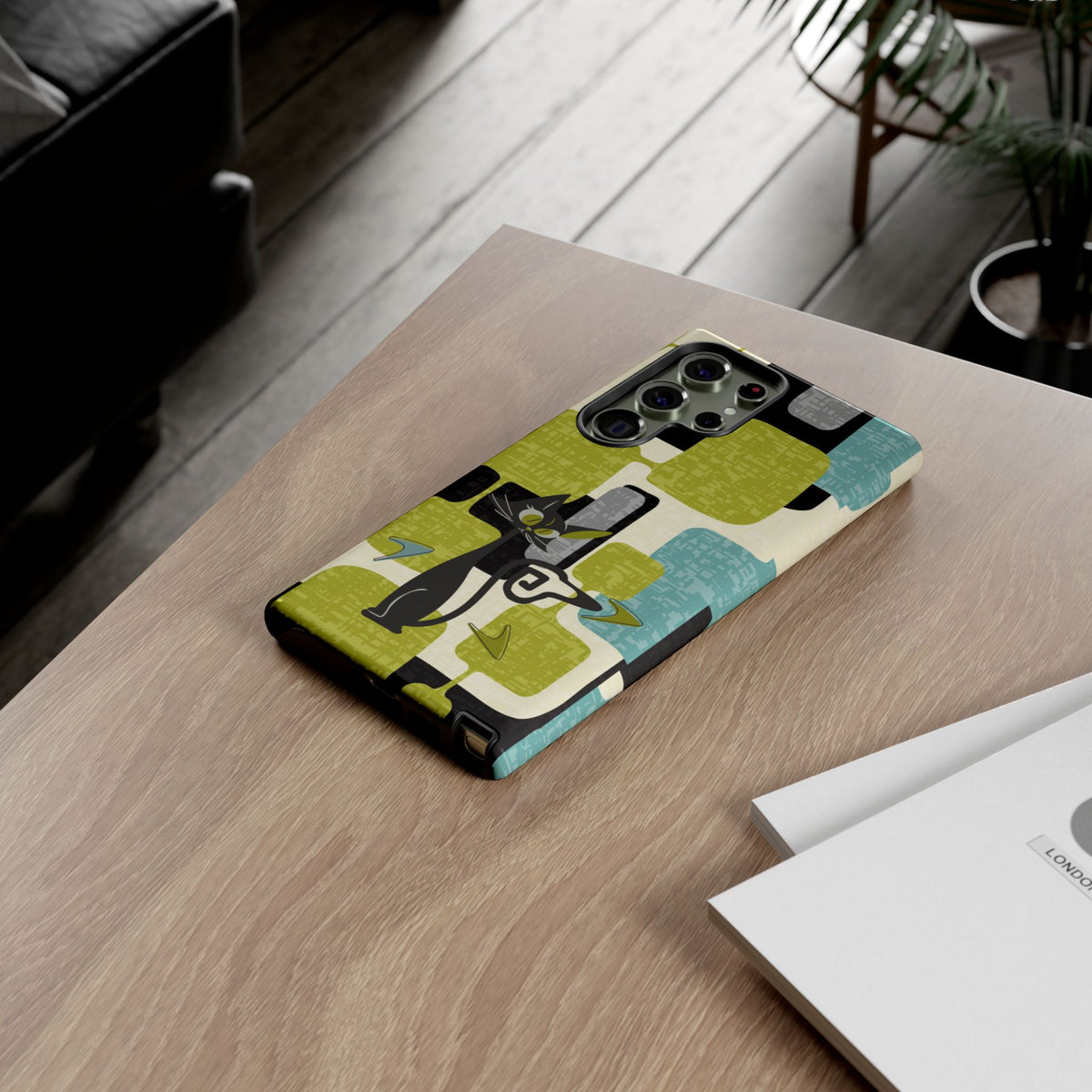 Mid Century Modern Geometric Kitschy Cat, Boomerang Retro Smart Phone Tough Cases