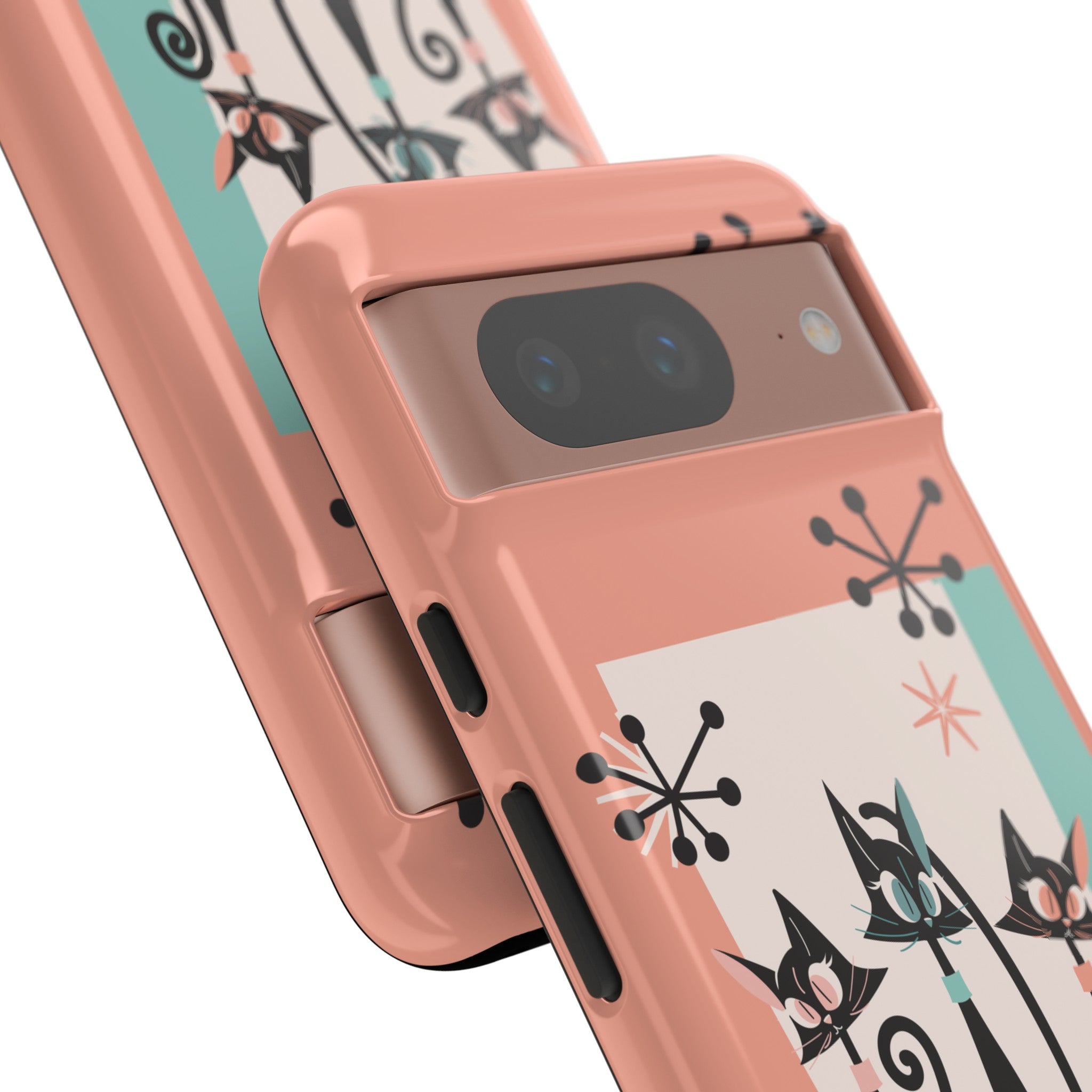 Atomic Cat Mid Mod Coral Aqua Blue Starburst Kitschy Fun Chic Samsung, Smart Phones Tough Cases