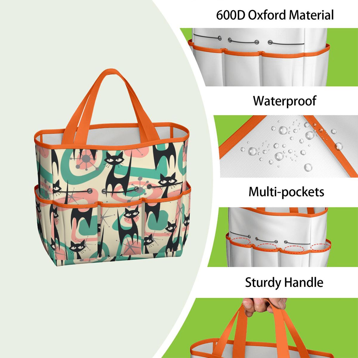 Atomic Cat Mid Century Modern Starburst Retro Kitsch Garden Tool Bag