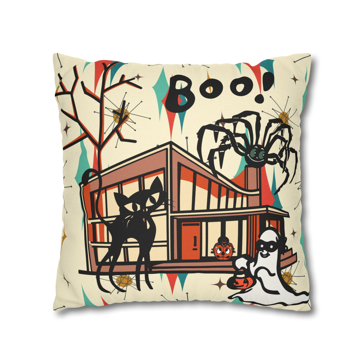Retro Halloween, Atomic Cat Franciscan Pattern, Kitschy Boo Pillow Cover Only - Mid Century Modern Gal