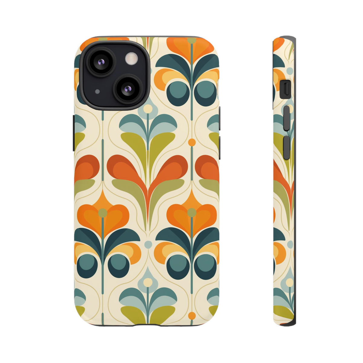 Mid Century Modern Scandinavian Floral, Orange Blue Green Tough Phone Case