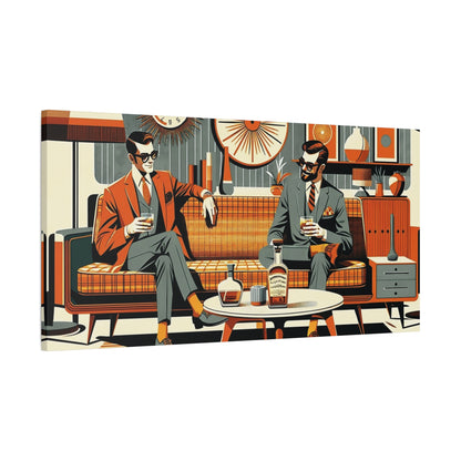 Mid Century Modern Mod Dude, Gay Male Couple Drinking Bourbon, MCM Art