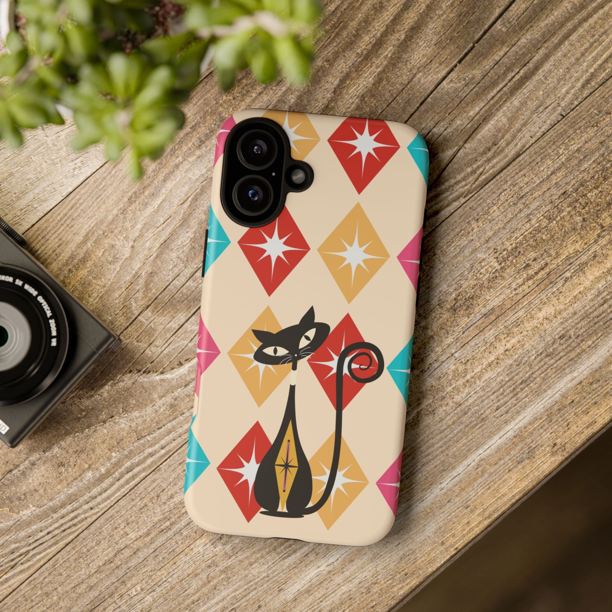 Mid Century Modern Atomic Cat, Atomic 50s Diamonds Retro Phone Tough Cases