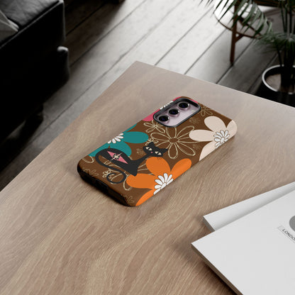 Atomic Cat Retro 70s Vibe Flower Power Tough Cases: Cute Floral and Cat Phone Case for Cat Lovers