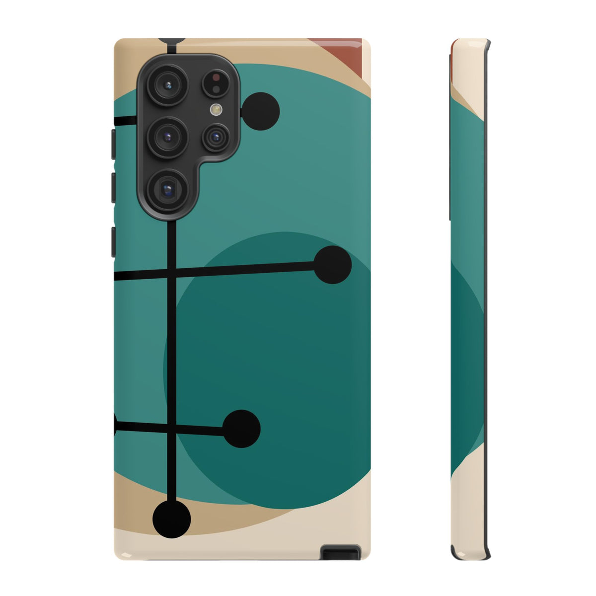 Mid Century Mod, Geometric, Retro Beige Teal Blue, Smart Phones Tough Phone Cases