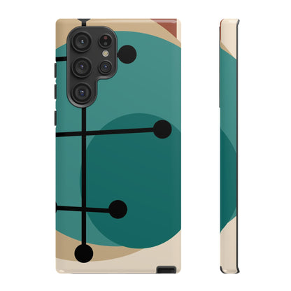 Mid Century Mod, Geometric, Retro Beige Teal Blue, Smart Phones Tough Phone Cases