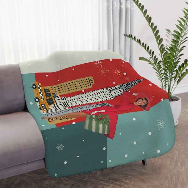 Mid Century Modern Christmas Kitsch Vintage New York Holiday Sherpa Blanket