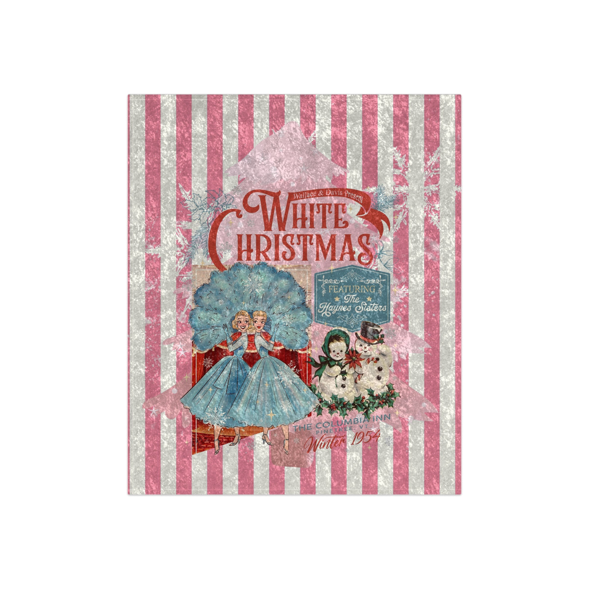Sister Sister Haynes Sister Wallace And Davis Vintage Inspired Crushed Velvet Blanket - White Christmas Design - Mid Century Modern Gal