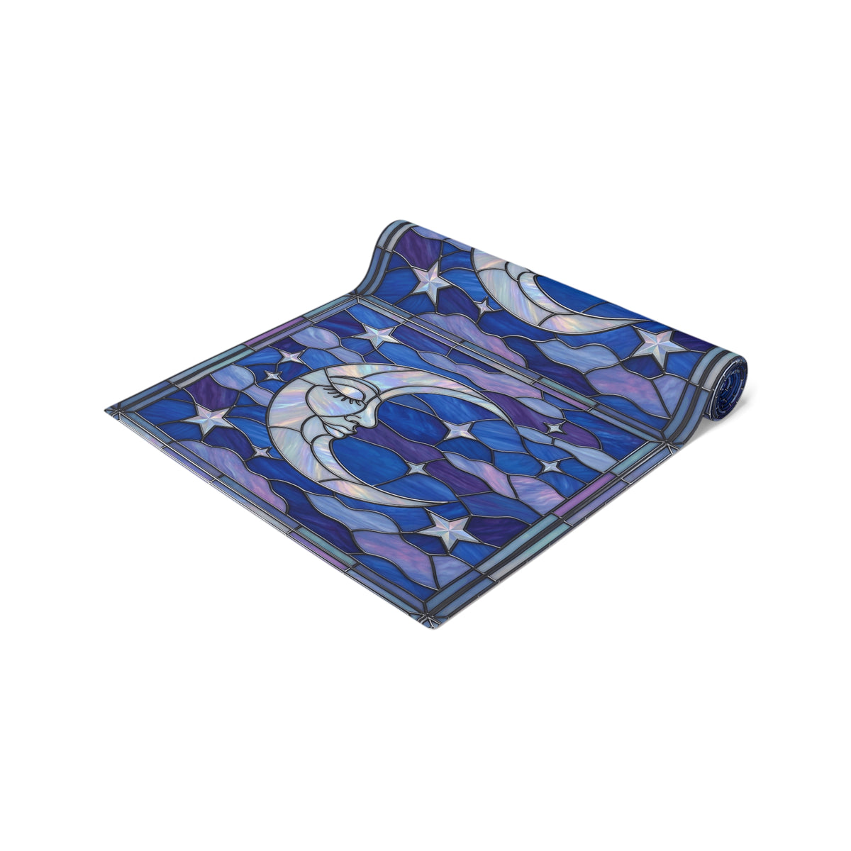 Halloween Stained Glass Style Night Sky Moon Stars Clouds Table Runner - Mid Century Modern Gal