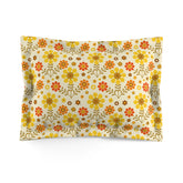 70s Flower Power Groovy Yellow Orange Mod Daisy Microfiber Pillow Sham - Mid Century Modern Gal