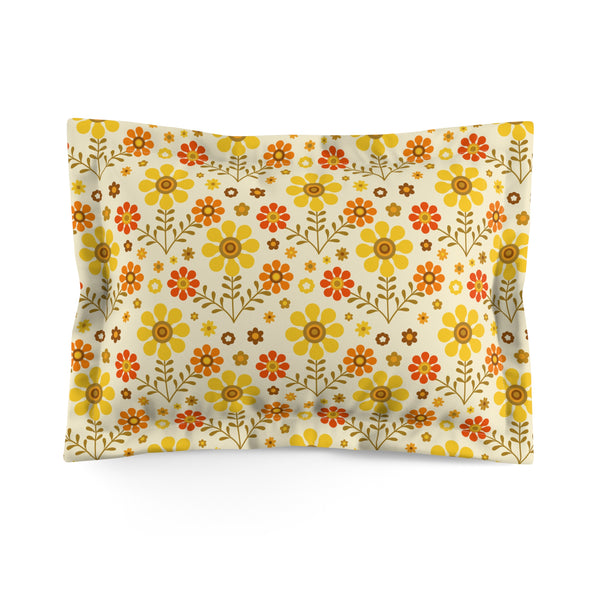 70s Flower Power Groovy Yellow Orange Mod Daisy Microfiber Pillow Sham