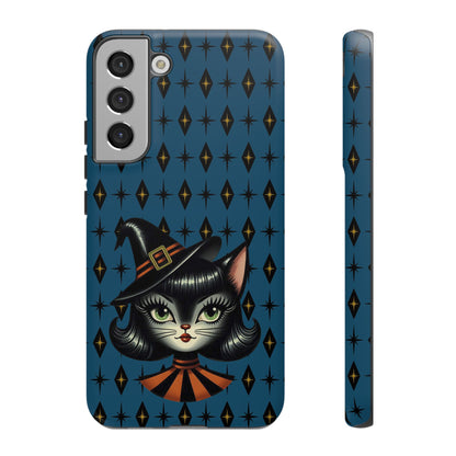 Vintage Halloween Black Cat Sexy Sexton Mid Century Modern Blue Tough Phone Case