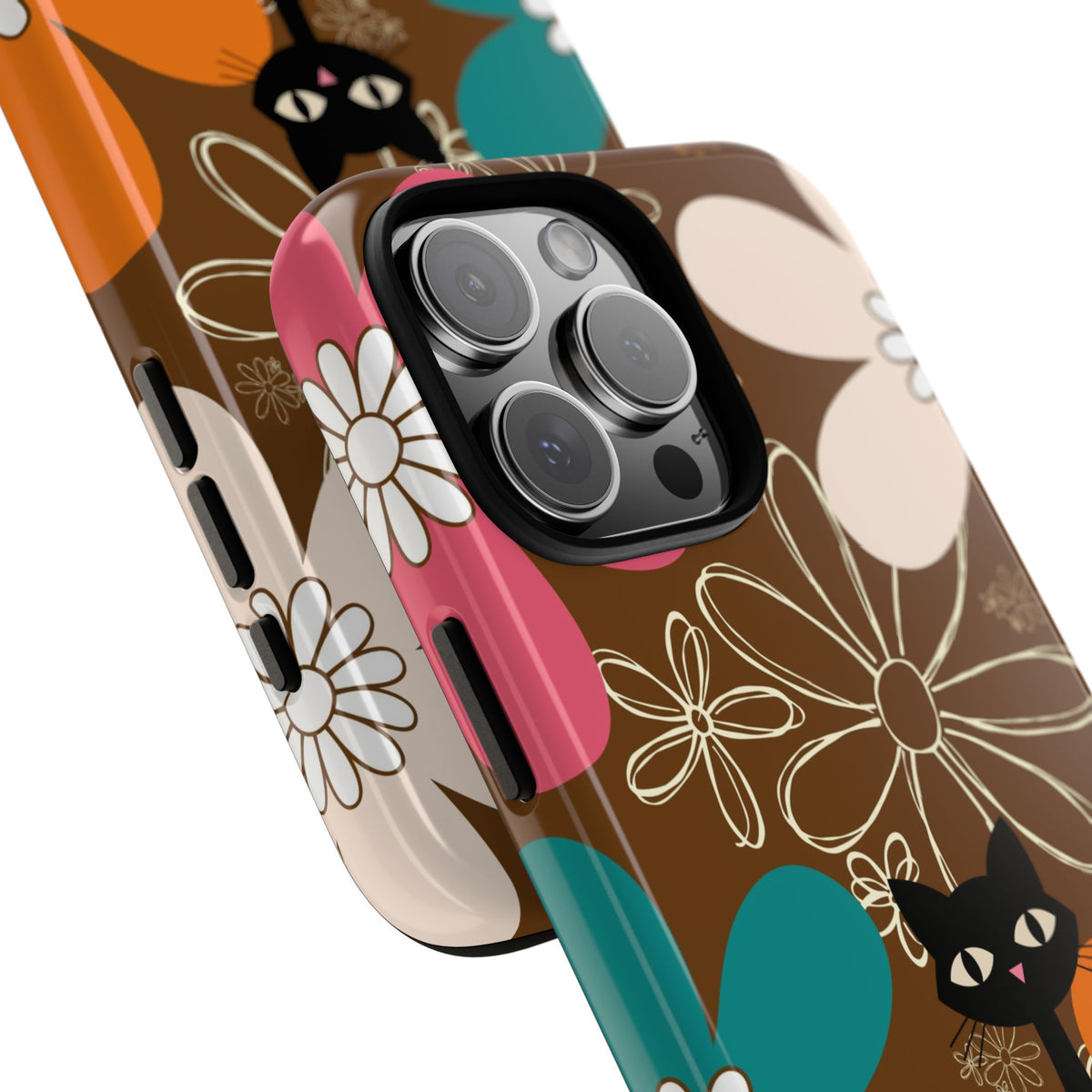 Atomic Cat Retro 70s Vibe Flower Power Tough Cases: Cute Floral and Cat Phone Case for Cat Lovers