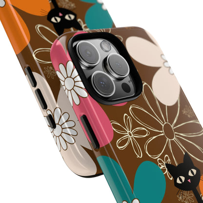 Atomic Cat Retro 70s Vibe Flower Power Tough Cases: Cute Floral and Cat Phone Case for Cat Lovers